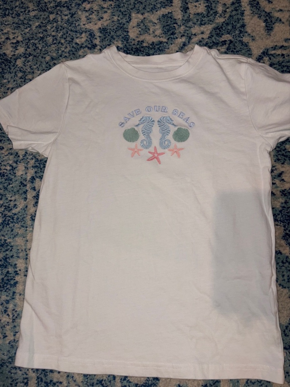 Janie and Jack Save Our Seas White Kids T-Shirt with Sea Life Embroidery